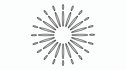 Obraz premium Minimalist radial sunburst vector graphic element illustrating a sudden burst of light, energy, or focus, featuring abstract geometric black outline lines forming a central spotlight circle, perfect f