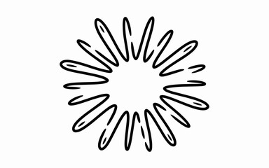 Simple black ink brush stroke doodle burst effect, dynamic radiating starburst splash explosion graphic element framing a circular area for focus, abstract modern attention design resource illustratio