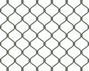 Naklejka premium Minimalist graphic background pattern featuring an ornate, elegant, seamless repeating diamond ogee grid, resembling classic wrought iron wire mesh netting or decorative vineyard trellis, ideal for di