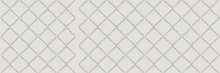 Fototapeta premium Seamless repeating abstract geometric diamond lattice grid background pattern, featuring a sophisticated subtle double stitched rhombus quilting texture in a neutral light beige tone, ideal for textil