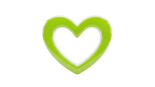 Vibrant Green Heart Shape Outline Isolated Studio Shot Against White Background Symbolizing Love and Health