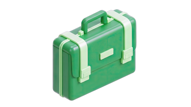 Vibrant Green Briefcase with Light Green Straps Isolated on Transparent Background Perfect for Business and Travel Concepts