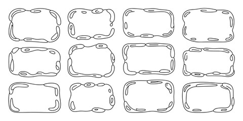 Doodle hand-drawn vector outline frames and borders collection set with organic amorphous liquid irregular shapes perfect for creative graphic design elements, contemporary artistic text boxes, educat