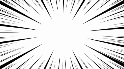 Fototapeta premium Black and white radial speed lines background graphic illustration creating a dynamic comic book and manga motion effect for high-velocity energy bursts and concentrated fast action advertising design