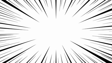Naklejka premium Dynamic black and white speed lines radiating outward from a central focus point, creating an explosive burst motion effect; designed with a powerful abstract manga and comic book aesthetic, ideal gra