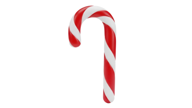Red and white striped candy cane isolated PNG, classic Christmas sweet treat on transparent background for holiday designs