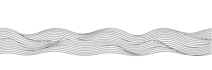 Abstract dynamic flowing smooth parallel curved lines creating a rhythmic black and white border graphic element, suitable for corporate business technology presentations, website background design, d