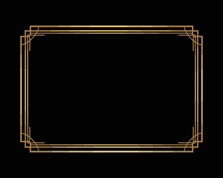 Elegant luxury Art Deco golden geometric ornamental decorative rectangle frame border background design template, ideal for high-end certificate, wedding invitation, presentation, menu, flyer, corpora