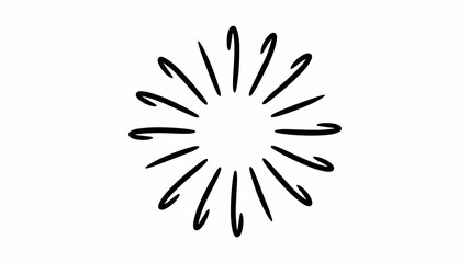 Simple hand-drawn black graphic radial sunburst focus element used to emphasize and highlight a central point, creating an attention-grabbing focus effect; bold doodle style sketch lines illustrating