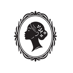 Woman face in frame vector illustration lineart logo 