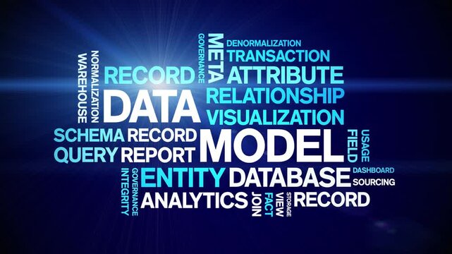 Data Model animated word cloud-text design animation tag kinetic typography seamless loop.