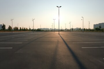 Quiet summer day in a wide vacant parking lot