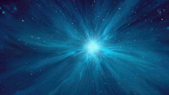 Radiant blue energy burst with light rays and cosmic glow