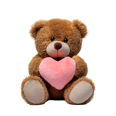 Obraz premium A cute brown teddy bear holding a pink heart