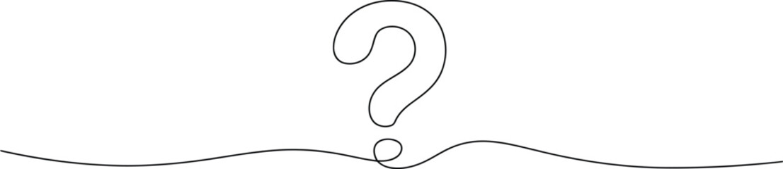 Obraz premium A simple continuous line forms a large question mark above a subtle wavy baseline on white