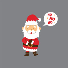 Cute cartoon Santa Claus character laughing and saying Ho Ho Ho, celebrating Christmas holiday spirit.