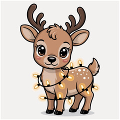 adorable baby reindeer wrapped in glowing Christmas lights.