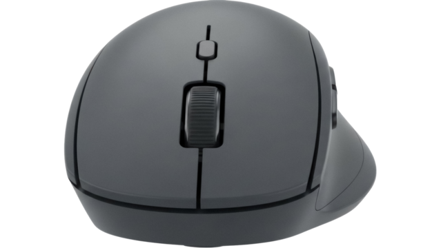 Ergonomic vertical computer mouse isolated PNG, designed for comfort and reduced strain during long hours of work on transparent background