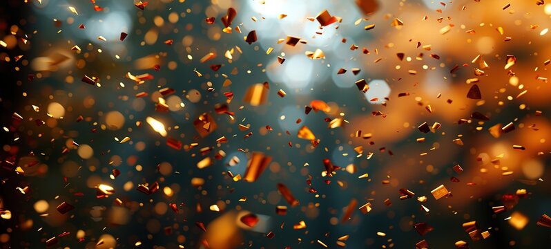 Celebrate achievements with stunning golden confetti falling against bokeh lights
