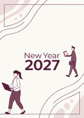 Obraz premium New Year 2027 Greeting Card – Abstract Pink-Purple Tech Design with Bold Typography and Digital Professional Silhouettes