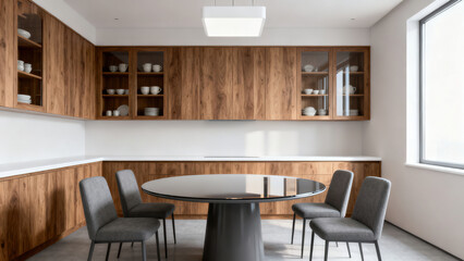 Fototapeta premium Modern Wooden Kitchen & Dining Integrated Space