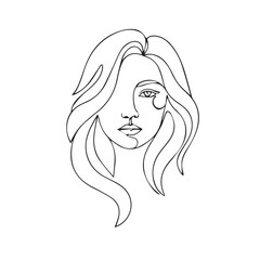 girl with long hair illustration hamdrawn logo vector 