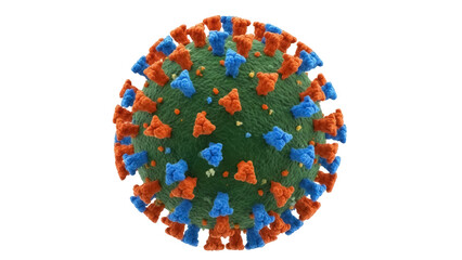 Detailed coronavirus virion isolated PNG, realistic 3D rendering of COVID-19 virus particle with spike proteins on transparent background