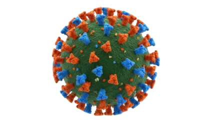 Detailed coronavirus virion isolated PNG, realistic 3D rendering of COVID-19 virus particle with spike proteins on transparent background