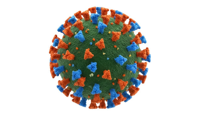 Detailed coronavirus virion isolated PNG, realistic 3D rendering of COVID-19 virus particle with spike proteins on transparent background