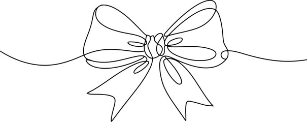 Elegant single continuous line drawing of a decorative ribbon bow often used for gifts or celebrations