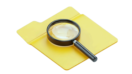 Yellow Folder With Magnifying Glass On A Transparent Background Representing Investigation And Analysis