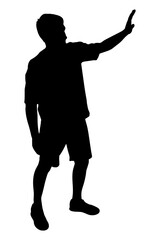 Man silhouette standing raising hand in a stop or prohibiting gesture. Vector illustration
