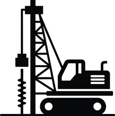 Pile Driving Rig Icon Heavy Construction Drilling Machine Vector