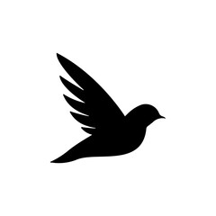 A large bird symbol in the center. Isolated black symbol. Illustration on transparent background