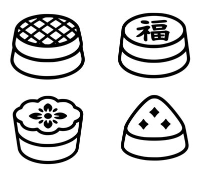 Icon for Chinese New Year, 4 nian gao illustrations, outline, transparent background
