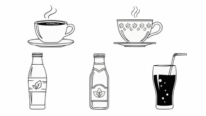 Hand Drawn Illustration of Various Beverages and Drinks.