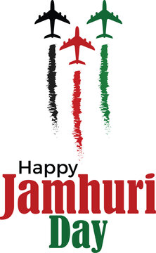 Happy Jamhuri Day poster with planes representing kenyan colors and smoke