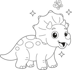 Cute Dino Coloring Page Printable for Toddler. Happy Triceratops Illustration for Children's Coloring Book. Kids Activity Page