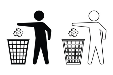 Recycle Man Trash Can Throw Away Icon Vector Silhouette 