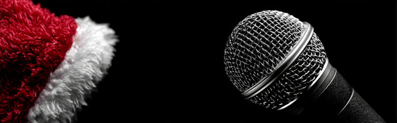 microphone with a santa hat on a black background