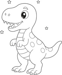 Kawaii T-Rex Coloring Page for Children. Adorable Baby Dino Line Art. Simple Toddler & Preschool Printable Activity Sheet