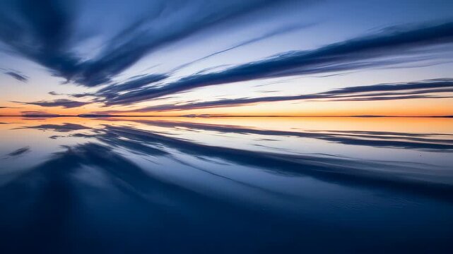 Vibrant Sunset Reflection over Calm Water with Dramatic Orange and Red Clouds