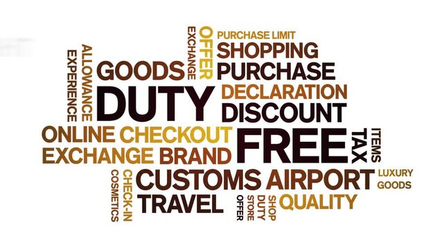 Duty Free animated word cloud-text design animation tag kinetic typography seamless loop.