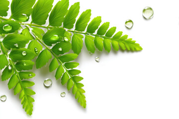 Fern leaf with icy edges and "hello winter" text on white background for seasonal greeting card or winter design