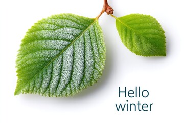 Hello winter: frozen apple leaf design for seasonal greeting cards and posters