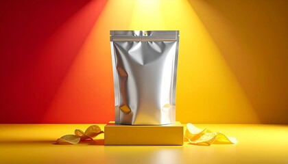 Gleaming snack bag showcase on pedestal