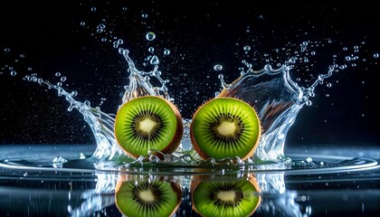 Kiwi halves explode into refreshing water