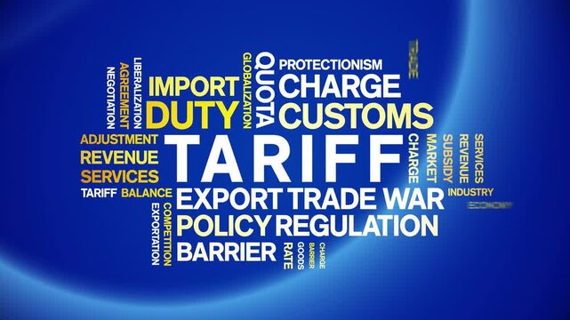 Tariff animated word cloud-text design animation tag kinetic typography seamless loop.