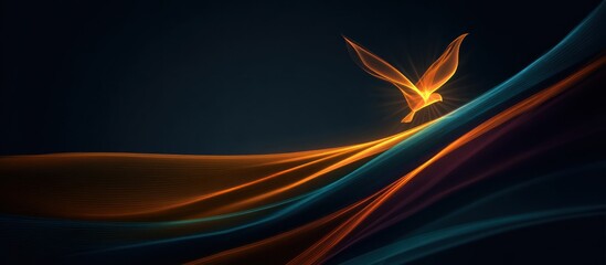 An artistic depiction showcases a radiant, glowing bird soaring across a dark, gradient background with flowing, colorful lines that evoke a sense of freedom and energy