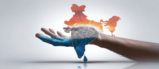 A hand cradles a stylized map, the landmass rendered with textured lines and overlaid with a radiant, sun-like burst of light, evoking themes of protection and illumination